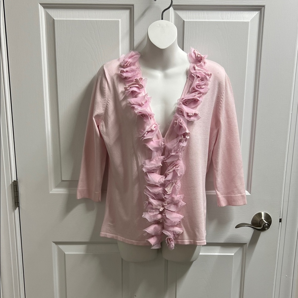 Mosca women’s baby Pink Ruffled Women's Cardigan size medium M mint condition